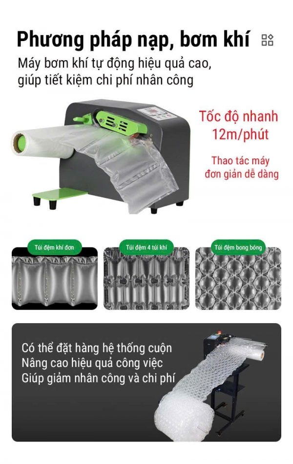 Túi khí chèn hàng thùng carton dạng gối